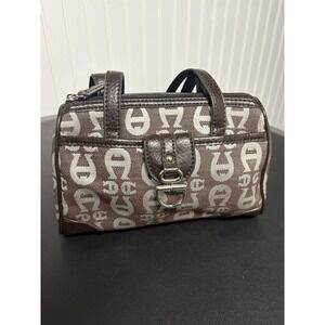 Etienne Aigner Purse Small Leather Trimmed Brown Logo Handbag